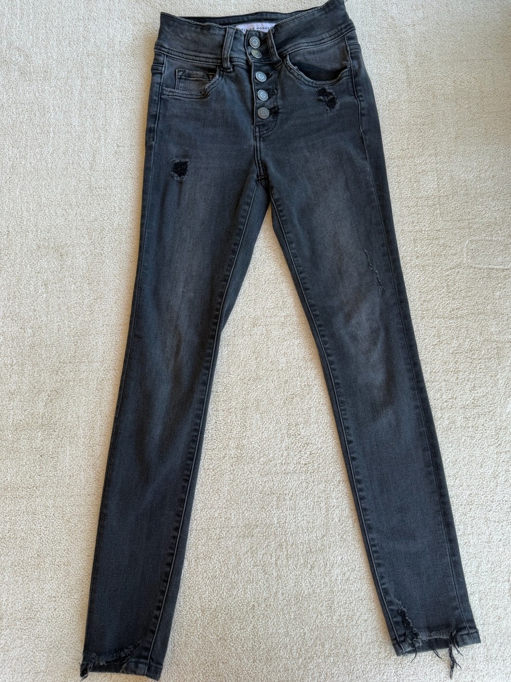 Flying Monkey Black Button-Fly Distressed Women’s Skinny Jeans